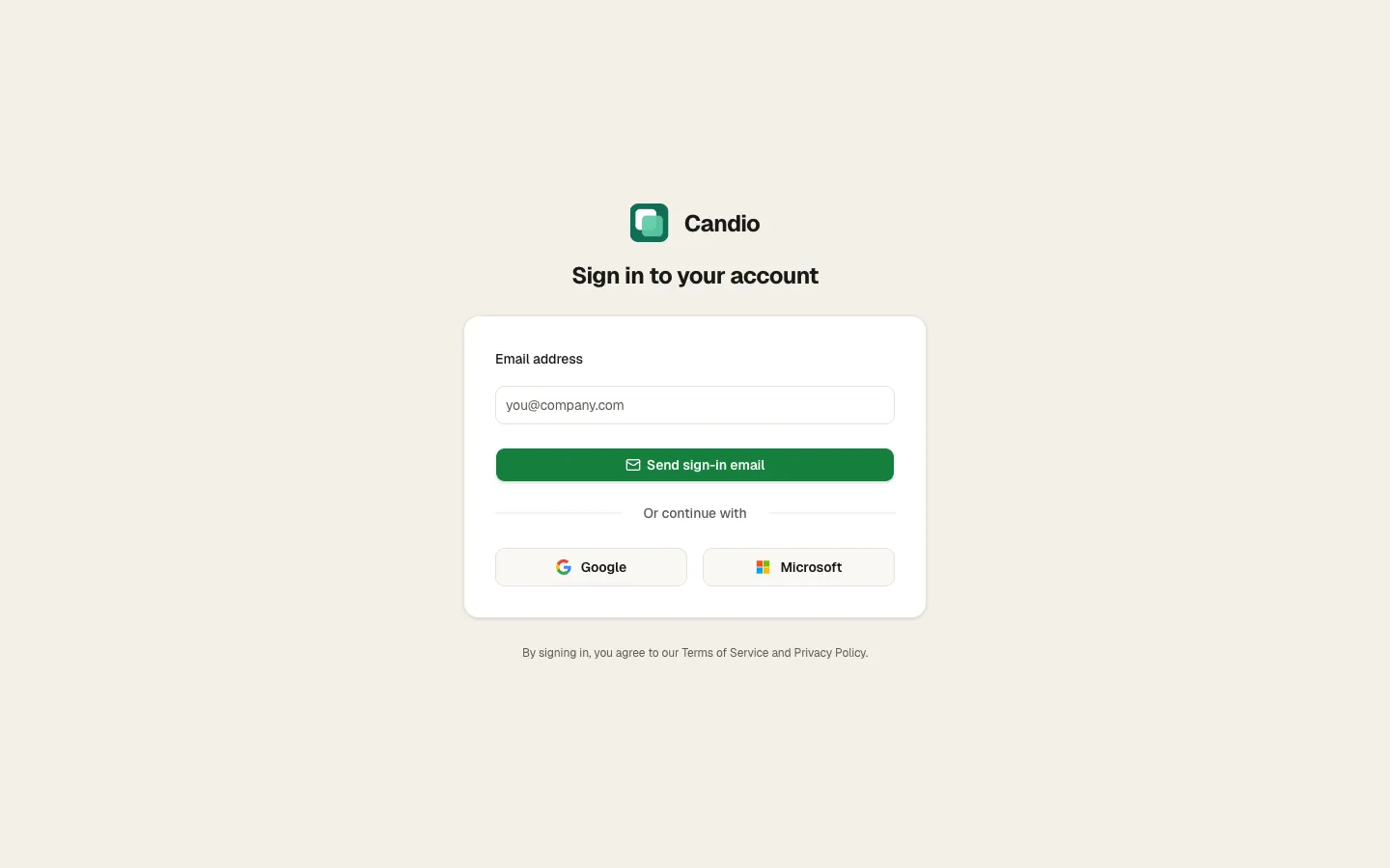 Sign-in screen with email magic link and Google / Microsoft buttons.